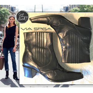 VIA SPIGA Black Leather Western Ankle Boots   |   Size 7M